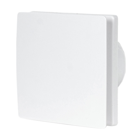 Wentylator łazienkowy Berger Ventilatoren cichy fi 125 z panelem przednim białym i klapą zwrotną.