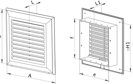 Kratka wentylacyjna 180x250 mm z siatką i kołnierzem prostokątnym 138x208 mm.  