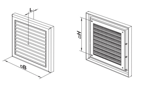 Kratka wentylacyjna154x150 mm z siatką, regulowaną żaluzją i kołnierzem Ø 100 mm.
