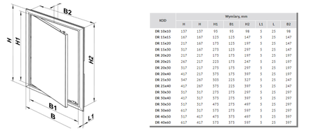 Drzwiczki rewizyjne z tworzywa ABS wewnętrzne 173x373 mm.