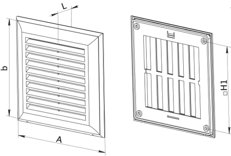 Kratka wentylacyjna 180x180 mm z siatką i kołnierzem prostokątnym 138x208 mm.  