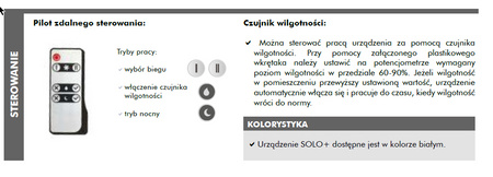Rekuperator Ścienny SOLO+ 100 mm VENTS z pilotem