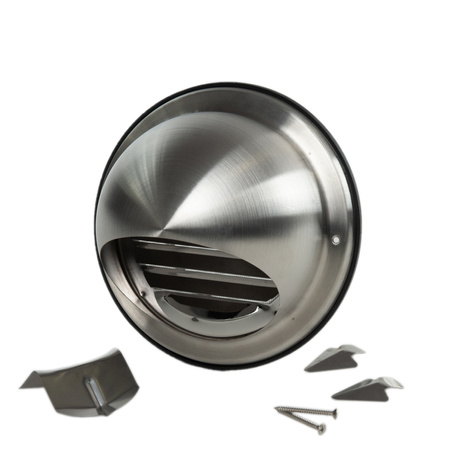 Czerpnia wyrzutnia ścienna okrągła Ø125 z okapnikiem stal nierdzewna.