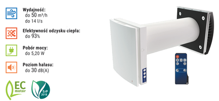 Rekuperator ścienny fi 160 VENTO Expert A50-1 S10 Pro  z pilotem