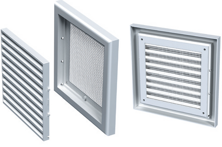 Kratka wentylacyjna154x150 mm z siatką i kołnierzem Ø 100 mm.