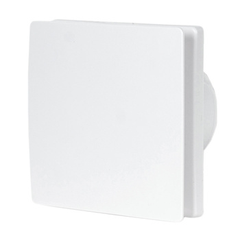 Wentylator łazienkowy Berger Ventilatoren cichy fi 125 z panelem przednim białym i klapą zwrotną.